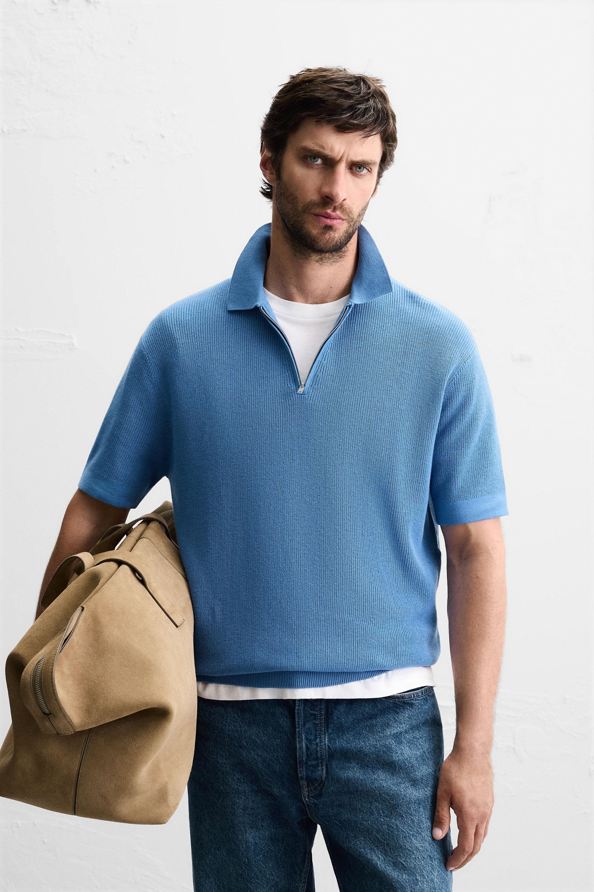 PURL KNIT ZIPPER POLO SHIRT
